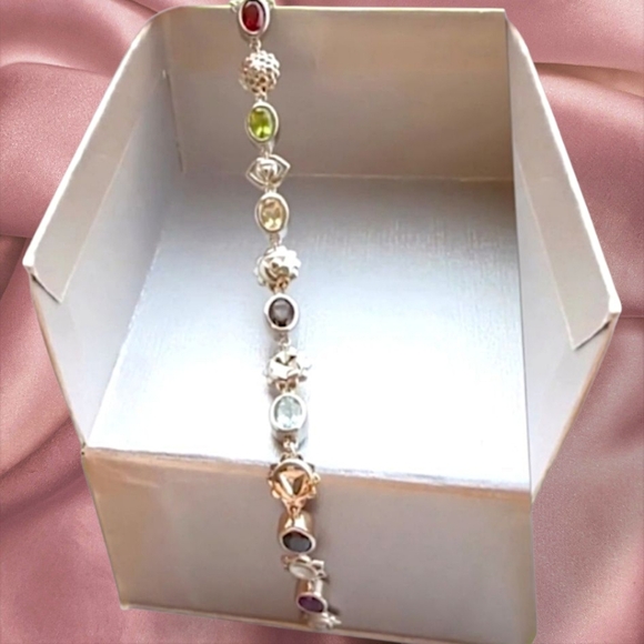 NWT MULTI-GEMSTONE CHAKRA LARIAT NECKLACE IN PLATINUM OVER STERLING SILVER - Picture 6 of 10